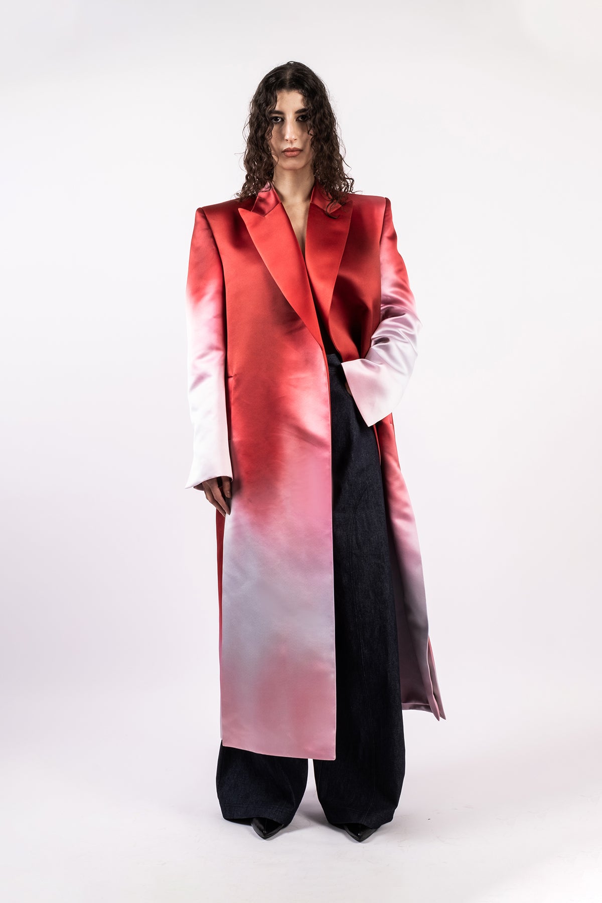 Printed long straight coat