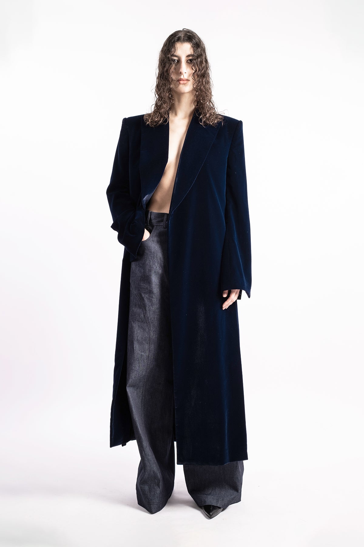 Long straight velvet coat