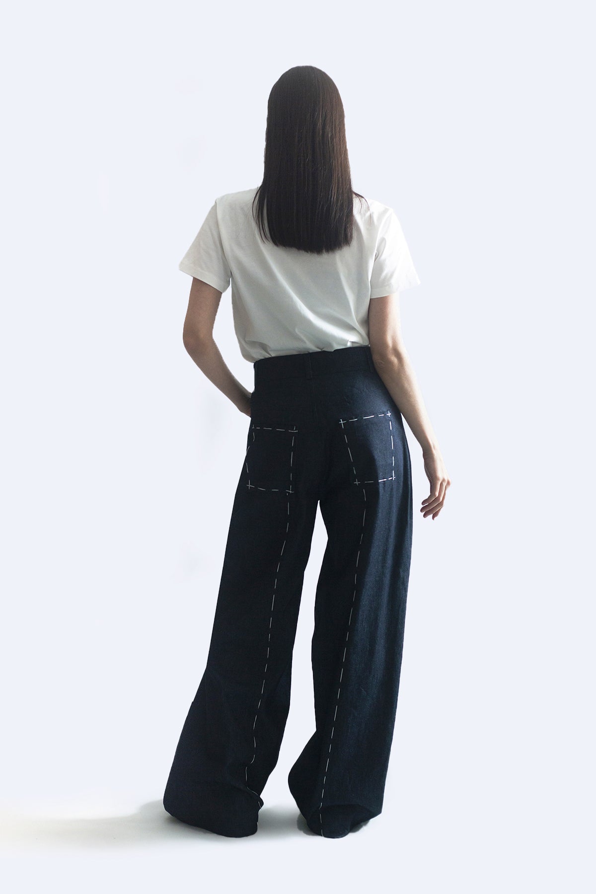 Hand-built raw denim pants