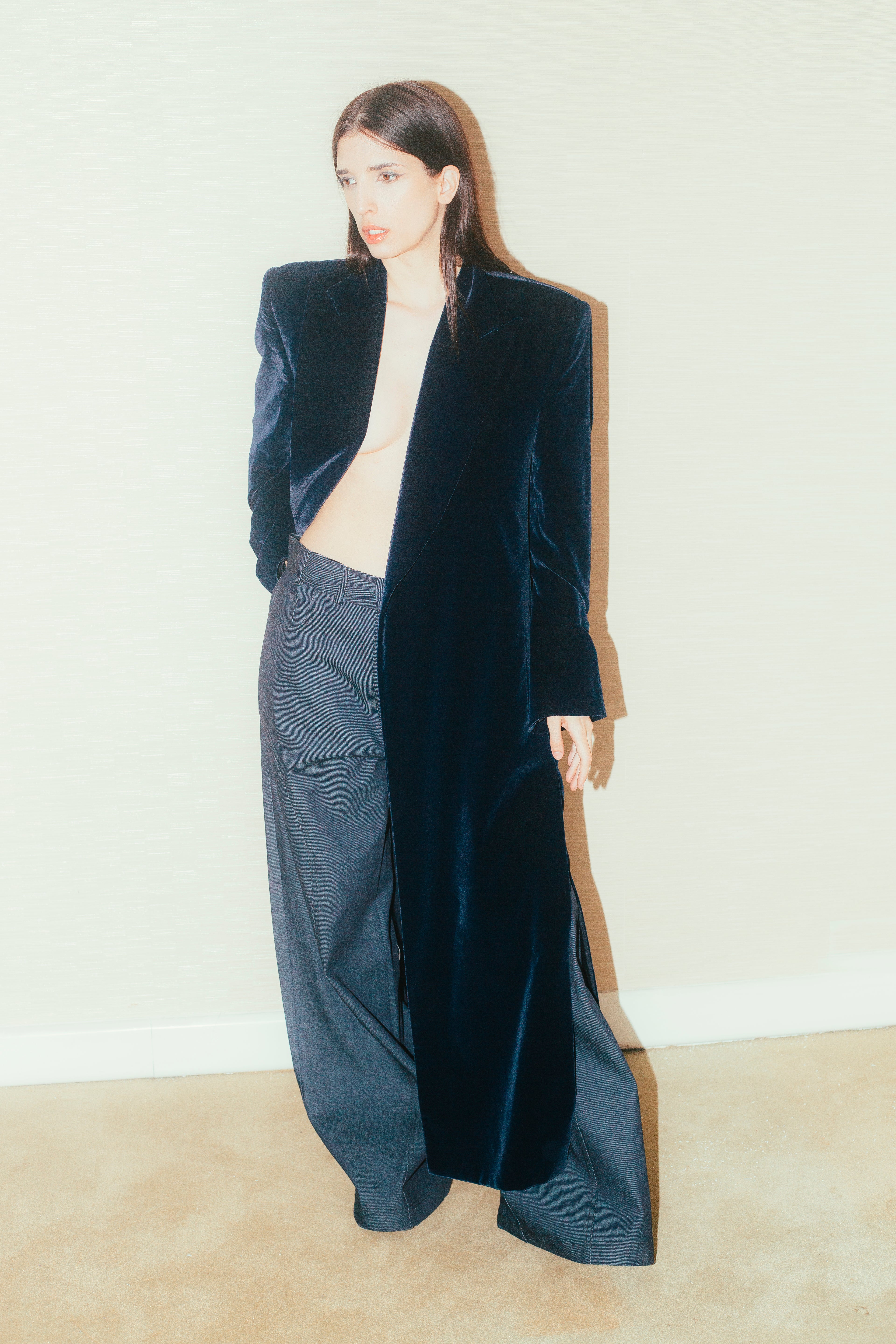 Long straight velvet coat