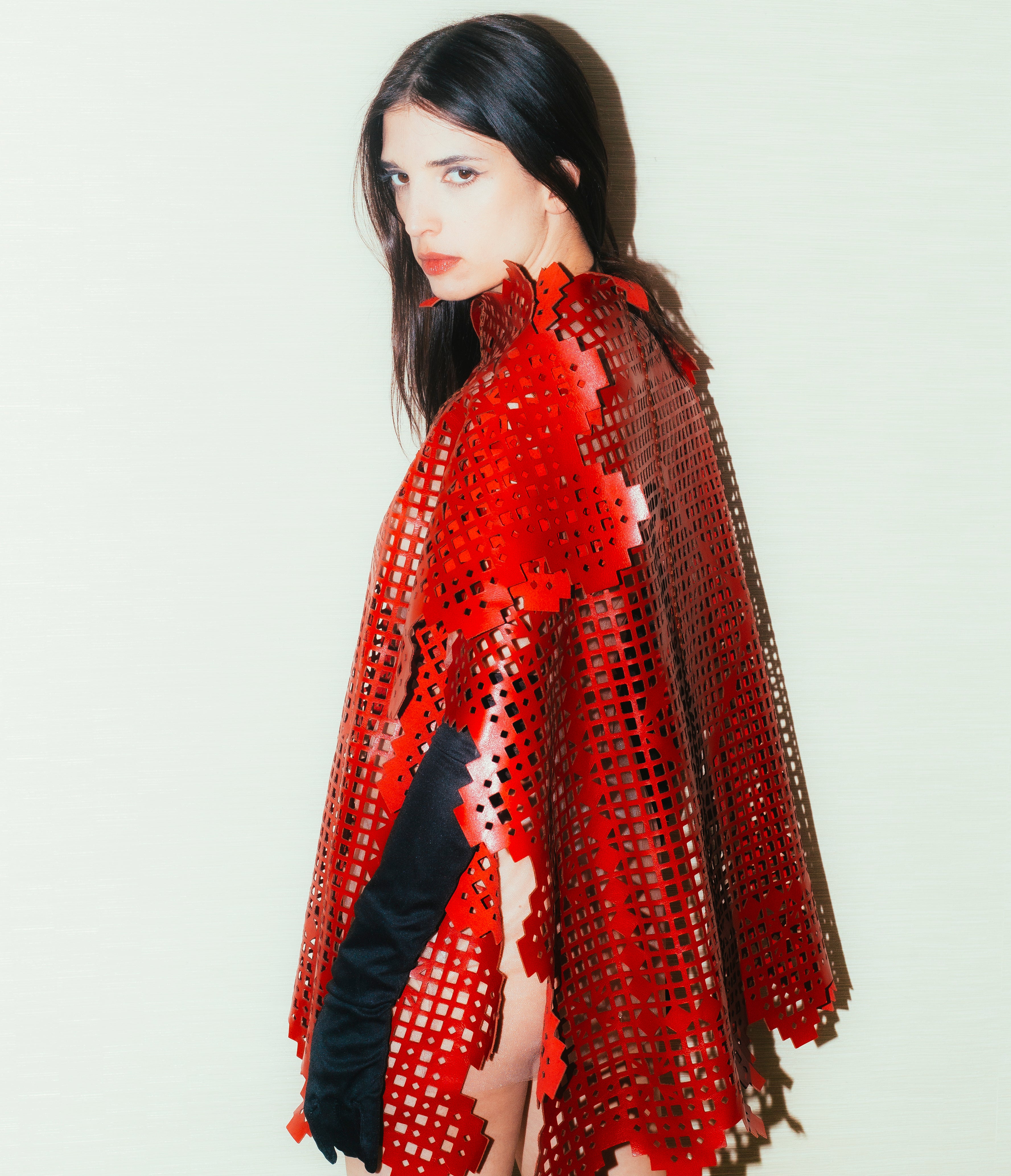 Leather Armenian lace laser-cut dress