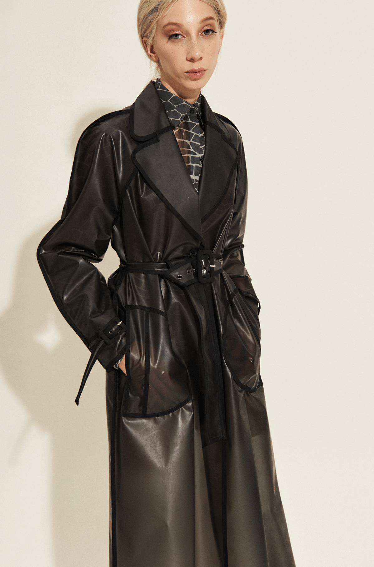 No Season smoked gray trench-coat