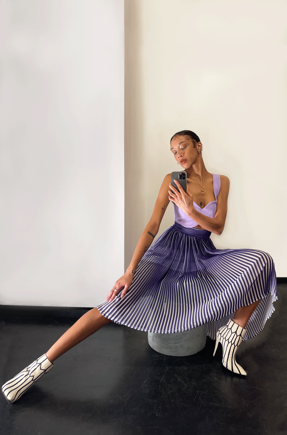 No Season lilac pleated skirt on pre-order