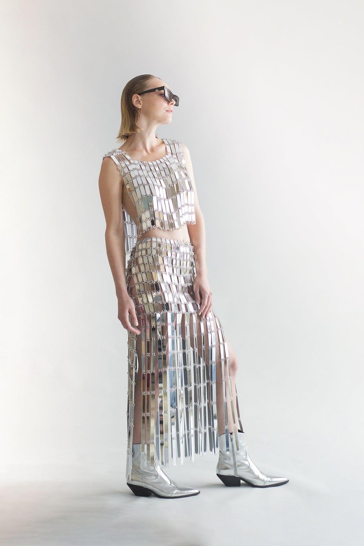 Laser cut mirror silver skirt - No Season 2024 Cyberdistortion